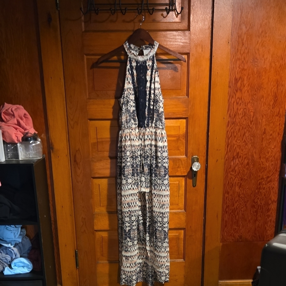 Halter Maxi Dress/romper in Navy, Baby Pink, and Cream